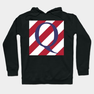 Old Glory Letter Q Blue on Red and White Stripes Hoodie